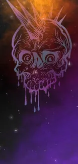 Cosmic skull with vibrant purple and orange hues on a dark background.