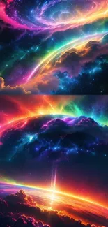 Vibrant cosmic galaxy wallpaper with colorful nebulas and space art.