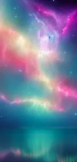 Vibrant cosmic sky with colorful galaxies on a mobile wallpaper.