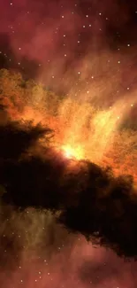 Vibrant cosmic explosion wallpaper with orange and black hues.