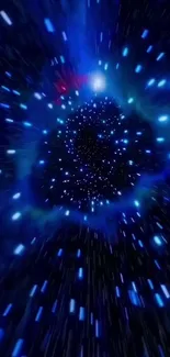 Vibrant cosmic space vortex with stars in blue hues.