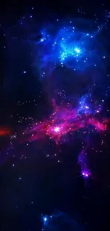 Vibrant blue and pink cosmic space wallpaper with starry nebula.