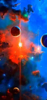 Colorful cosmic wallpaper with planets and nebulae