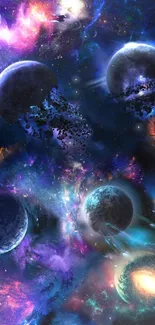 Vibrant cosmic wallpaper showcasing planets and galaxies.