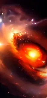 Fiery cosmic spiral with vibrant colors.