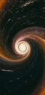 Vibrant cosmic spiral with dark orange and black hues.