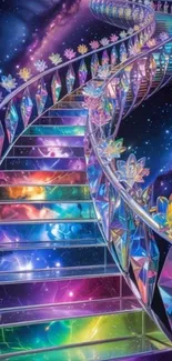 Colorful cosmic staircase in a vibrant galaxy setting with luminous effects.