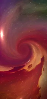 Vibrant cosmic swirl mobile wallpaper with red and purple tones.