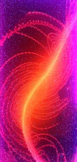 Vibrant cosmic swirl with pink and orange hues on a purple background.