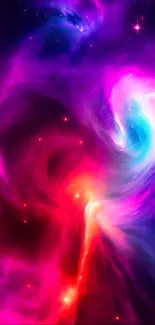 Vibrant cosmic swirl wallpaper in pink, purple, and blue hues.