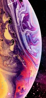 Vibrant cosmic swirl mobile wallpaper with purple and orange hues.