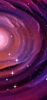 Vibrant cosmic swirl with starry accents in purple and pink hues for mobile wallpaper.