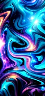 Vibrant abstract neon galaxy wallpaper with swirling colors