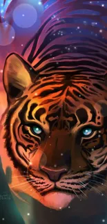 Vibrant cosmic tiger art wallpaper with vivid colors.