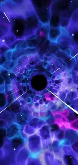 Colorful cosmic tunnel wallpaper with shades of purple and blue.