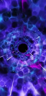 Abstract cosmic vortex with vibrant purple and blue hues.