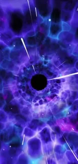 Cosmic vortex wallpaper with vibrant purple and blue swirl.