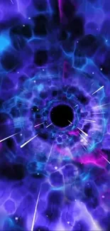 Vibrant cosmic vortex wallpaper with dynamic purple and blue swirls.