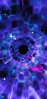 Purple cosmic vortex with stars in mobile wallpaper.