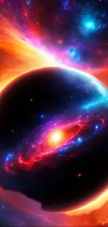 Vibrant cosmic vortex with colorful galaxy wallpaper.