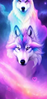 Vibrant cosmic wolf wallpaper with mystical colors and ethereal design.