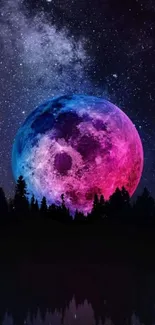 Colorful moon and starry sky mobile wallpaper.