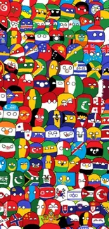 Vibrant collection of countryball flags on a green background.