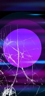 Mobile wallpaper featuring a neon purple sphere with cracked effects on a dark background.