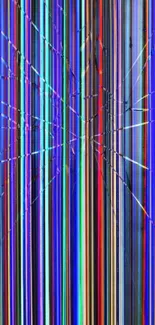 Vibrant cracked screen wallpaper with colorful vertical stripes.