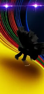 Abstract mobile wallpaper featuring a vibrant crow and colorful background.