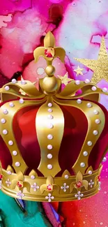 Gold crown on colorful artistic background.