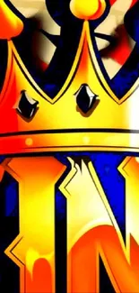 Golden crown graffiti wallpaper with bold colors.