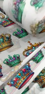 Colorful crown pattern wallpaper on phone.