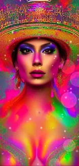 Vibrant portrait of a crowned beauty with colorful hues.