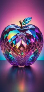 Vibrant crystal apple with rainbow hues and artistic design for mobile wallpaper.