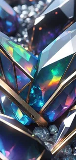 Vibrant, colorful abstract crystal art design for mobile wallpaper.