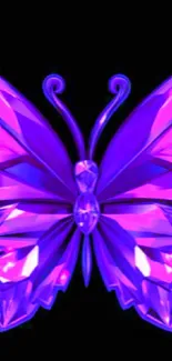 Vibrant purple crystal butterfly on black background wallpaper