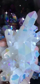 Vibrant iridescent crystal cluster mobile wallpaper.