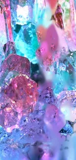 Vibrant pink, aqua, and purple crystal fantasy mobile wallpaper.