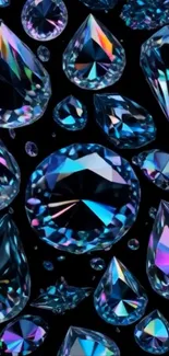 Colorful crystal gems shining on black background