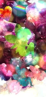 Vibrant amethyst crystals with rainbow accents create an enchanting wallpaper.