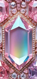Vibrant pink and multicolored crystal gemstone art.
