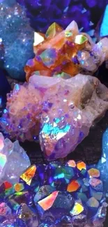 Vibrant blue and purple crystal gemstones in a variety of shapes and sizes.