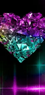 Colorful crystal heart on dark background wallpaper.