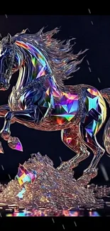 Colorful crystal horse with prismatic display on a dark background.