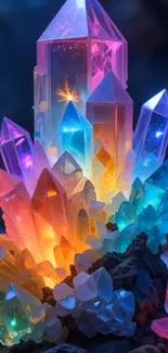 Colorful glowing crystals in vibrant hues.