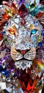 Intricate crystal lion with vibrant colors.