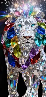 Vibrant crystal lion with colorful mane and sparkling design.