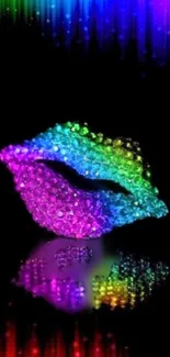 Colorful crystal lips on a black background, featuring vibrant neon hues.