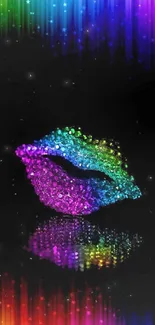 Vibrant crystal lips on a black background with rainbow colors.